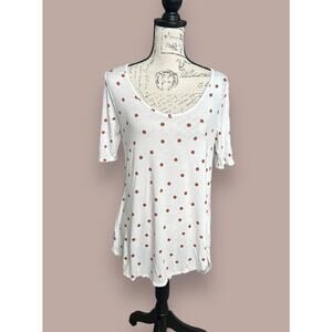 Maurice's 24/7 Soft Short Sleeve Scoop Neck White Brown Polka Dot Shirt Small